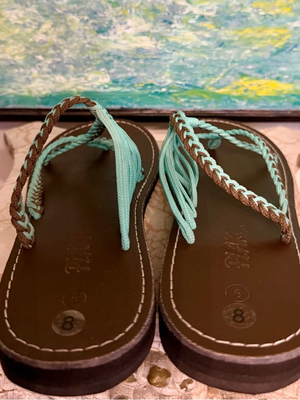 Plaka Braided Teal Rope Strap Women's Sandals
